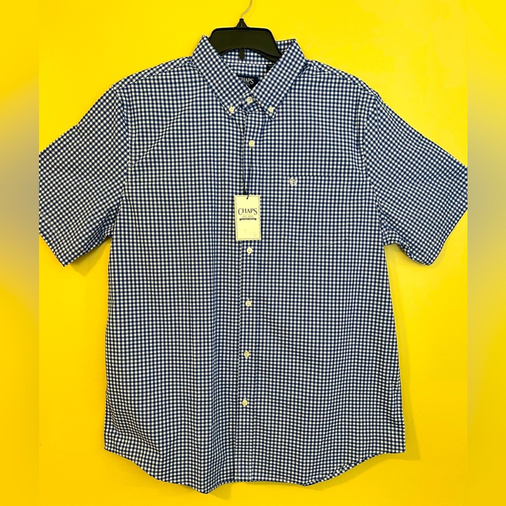 Men’s Chaps blue check, short sleeve shirt, size XL